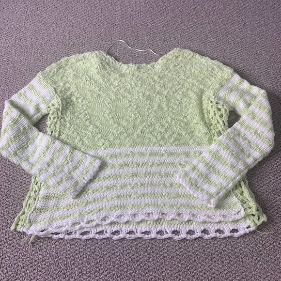 Free People Womens Sweater Size XS Green/White Stripe Popcorn Textured Pullover - Picture 7 of 12